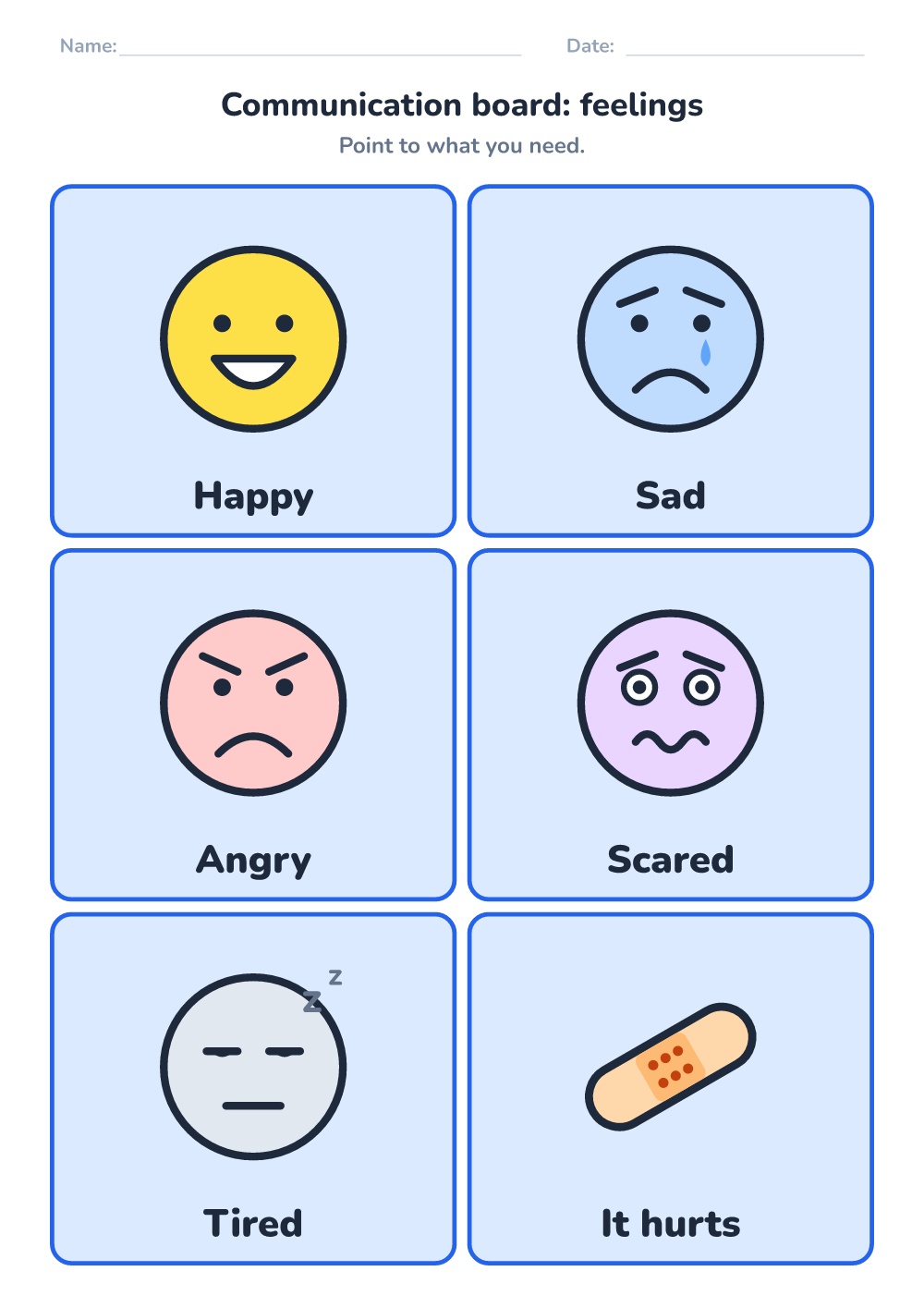 Communication board — feelings (easy, printable)
