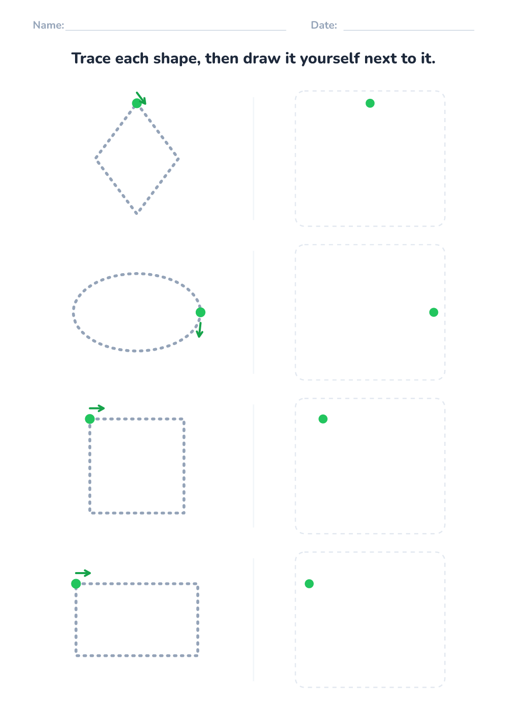 Shape tracing worksheet (medium, printable)