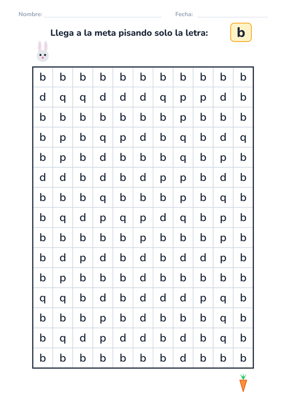 Laberinto de letras b (difícil, para imprimir)