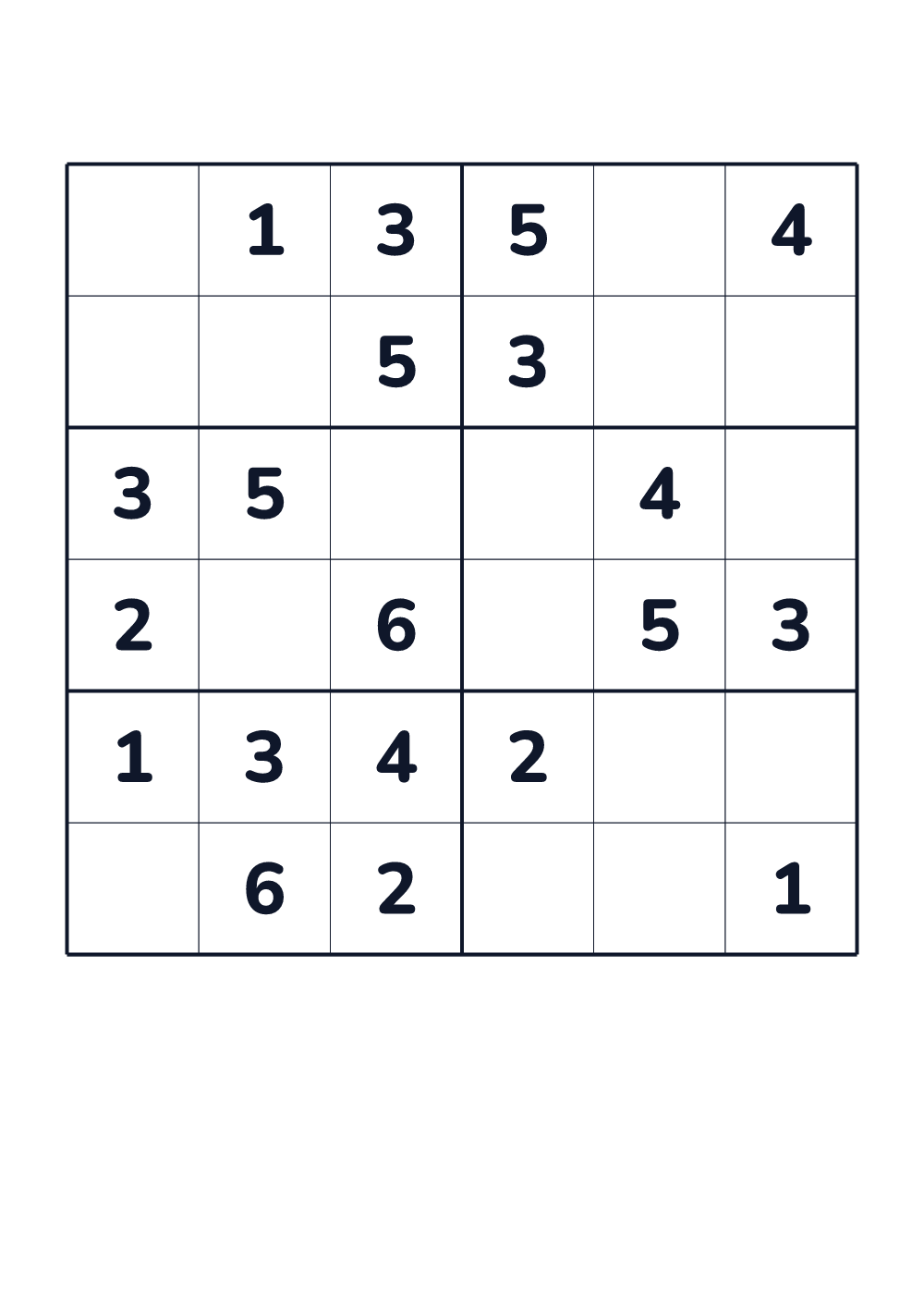 Sudoku 6x6 for kids age 6-8 (printable)