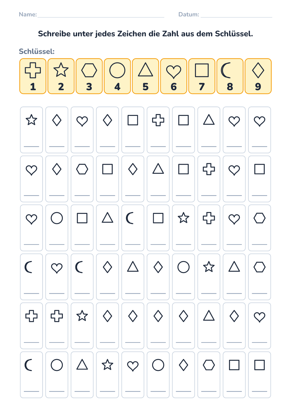 Symbol-Code (schwer, zum Ausdrucken)