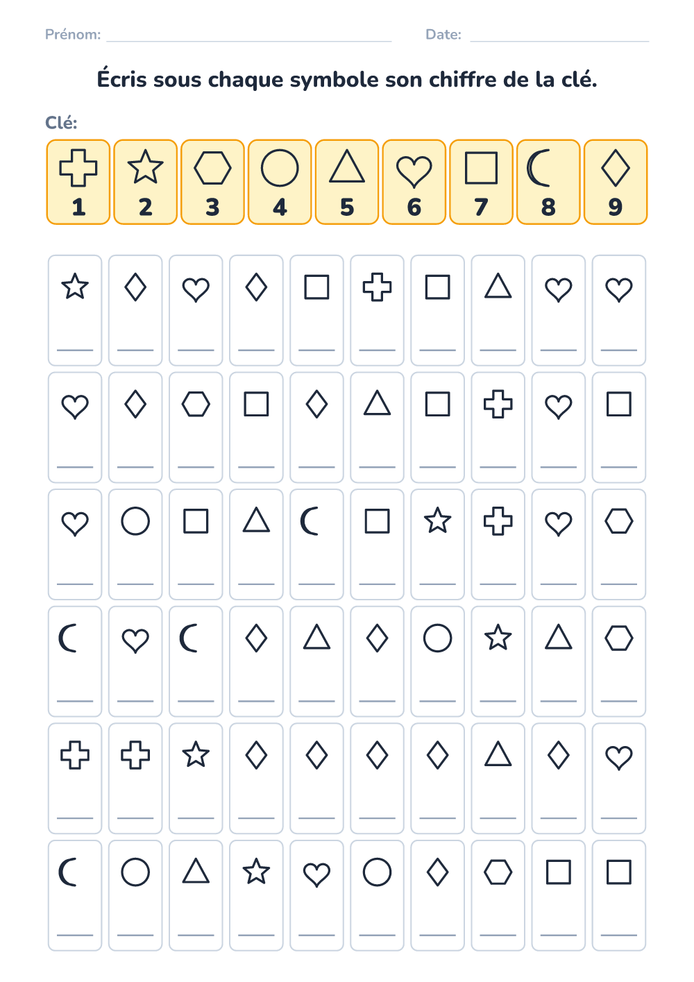 Code secret (difficile, à imprimer)
