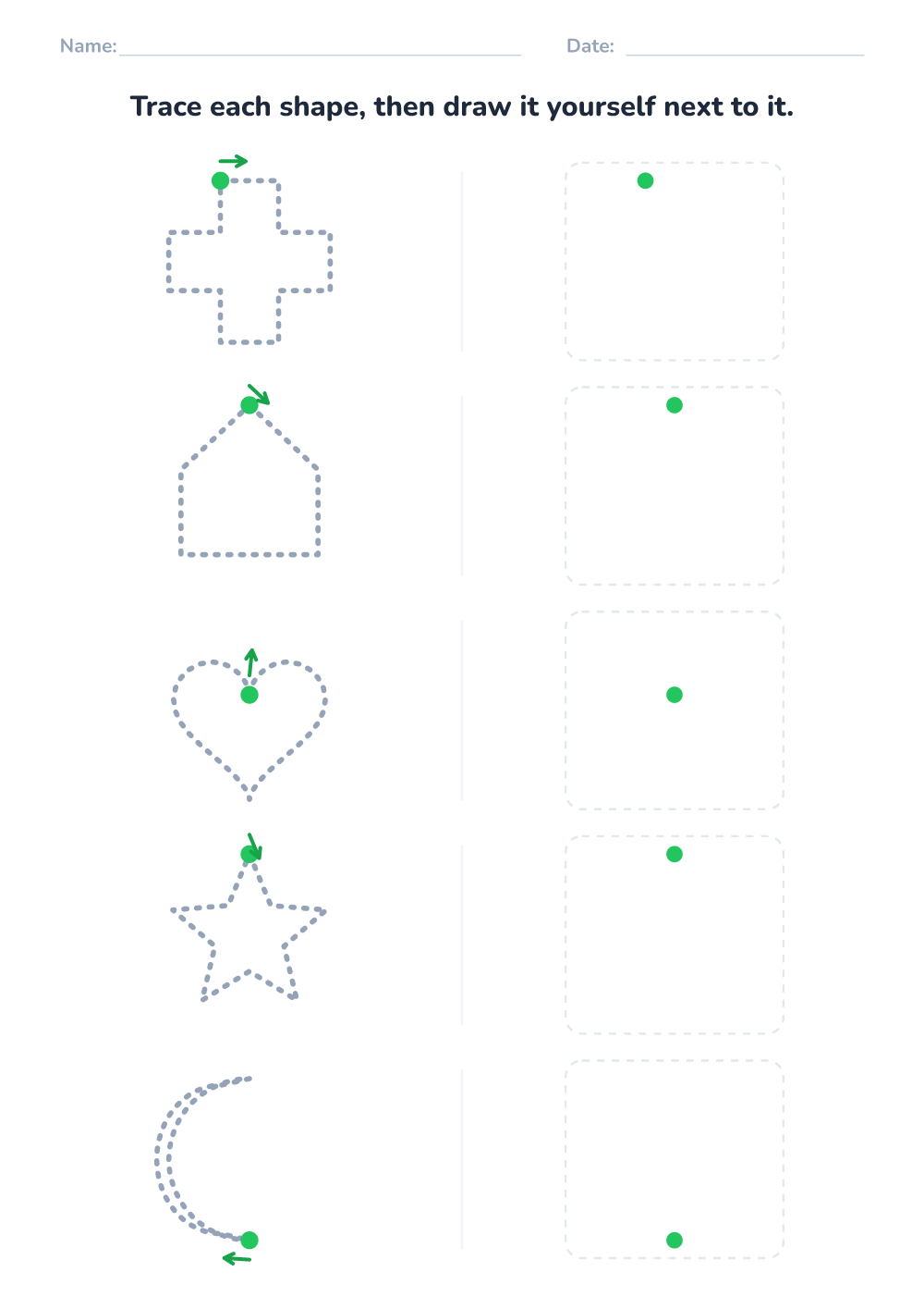 Shape tracing worksheet (hard, printable)