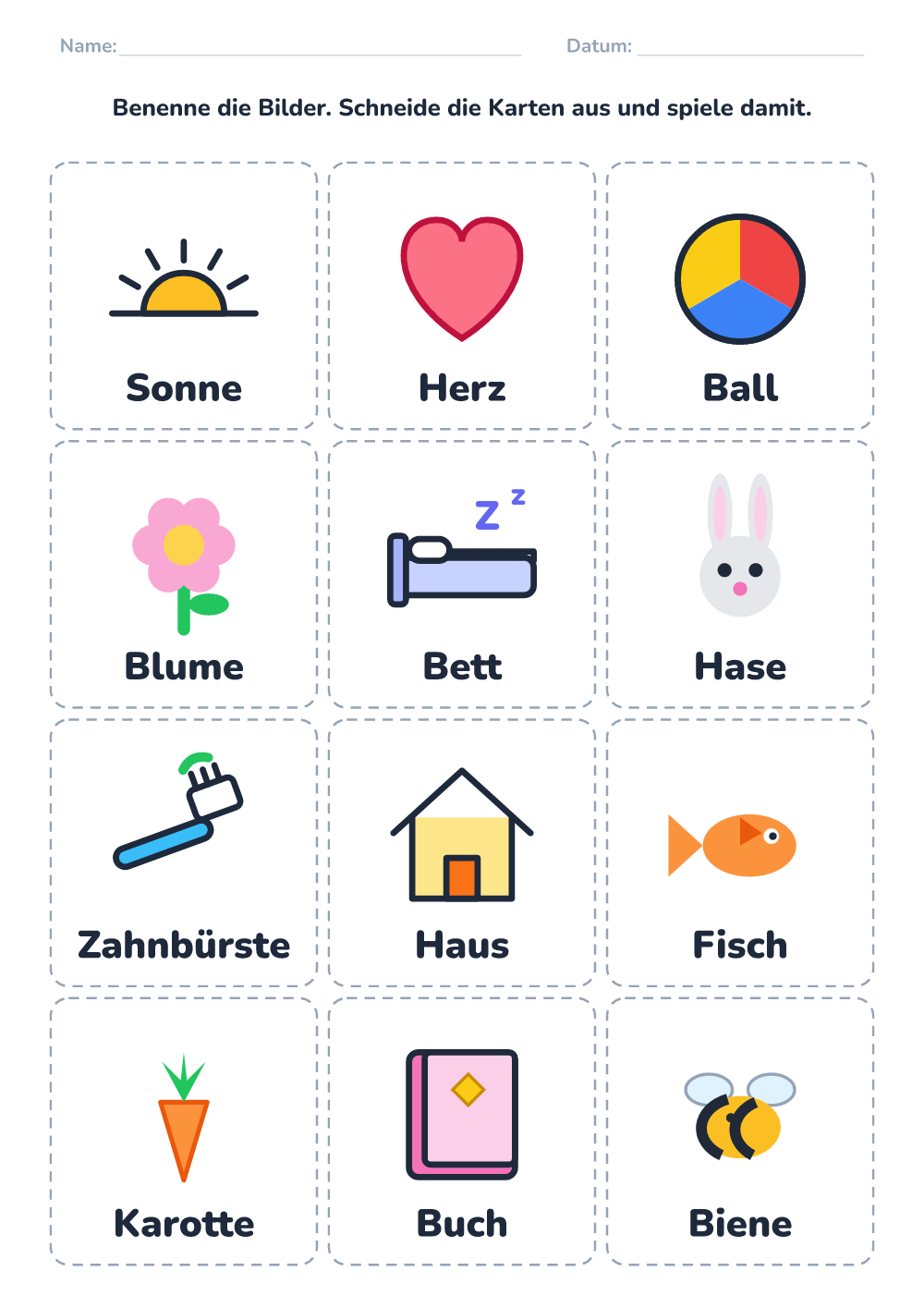 Bildkarten zum Benennen (schwer, zum Ausdrucken)
