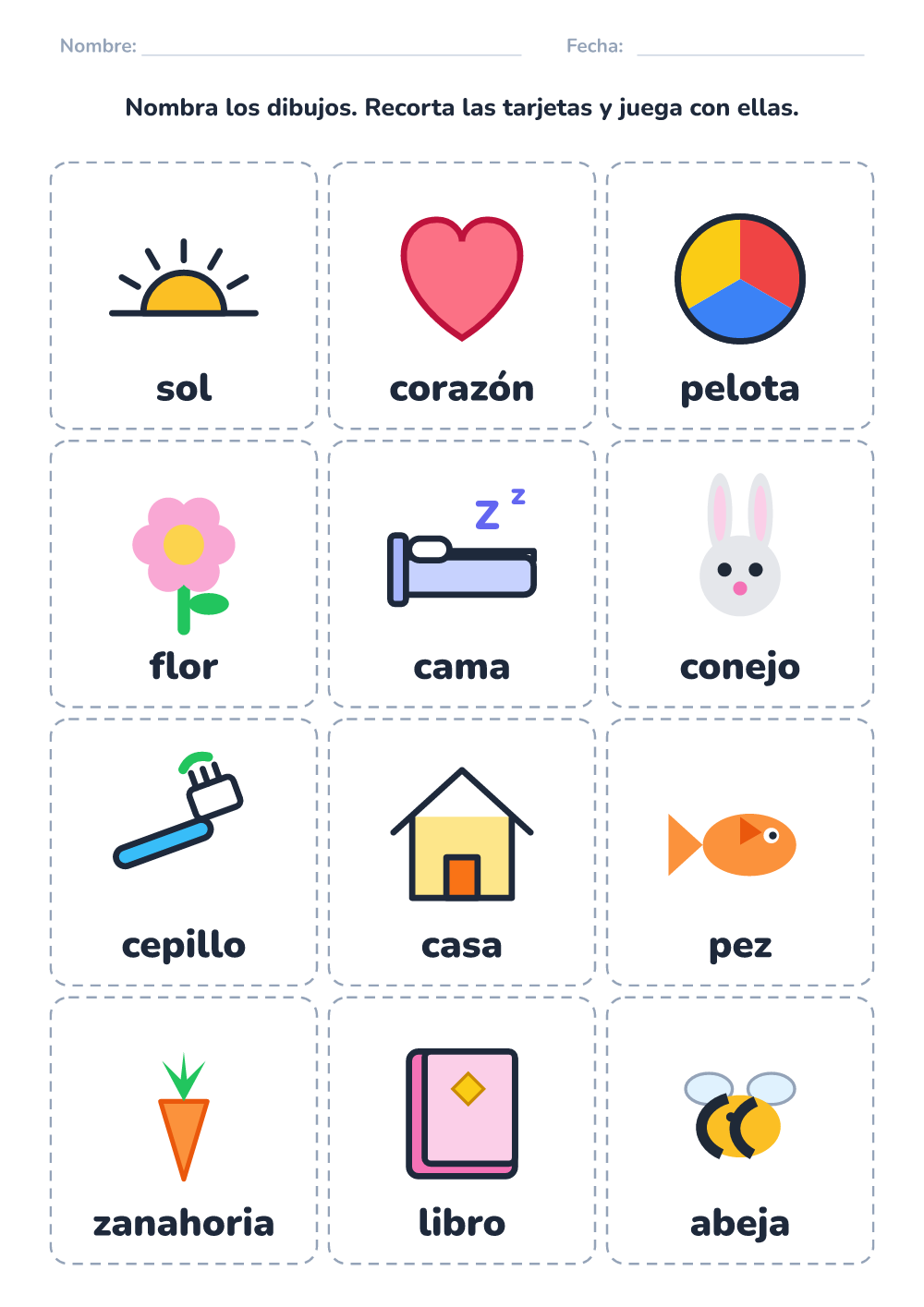 Tarjetas para nombrar (difícil, para imprimir)