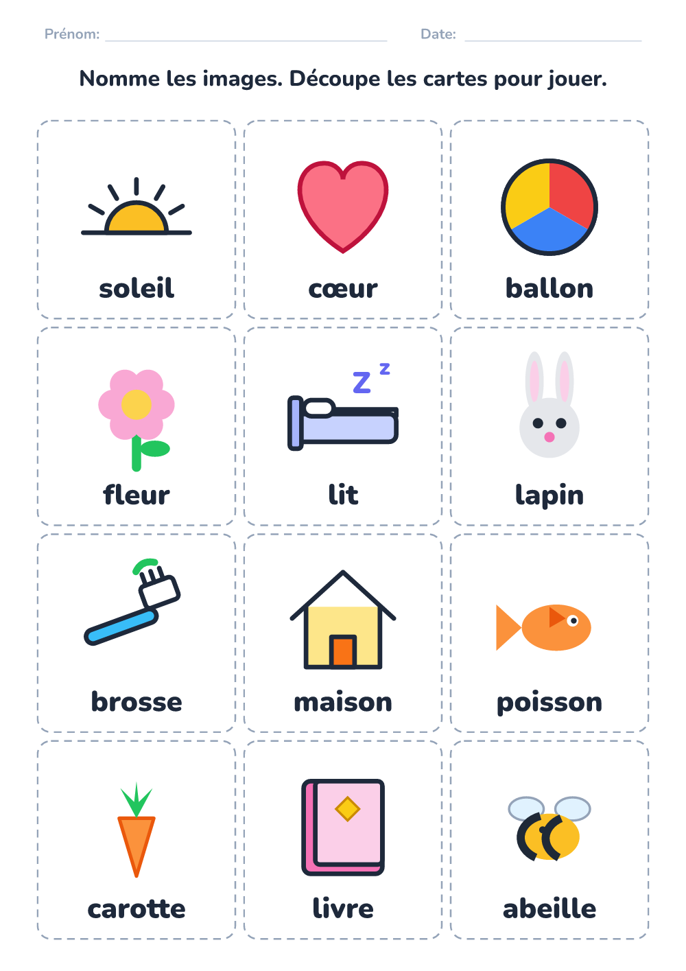 Imagier à nommer (difficile, à imprimer)