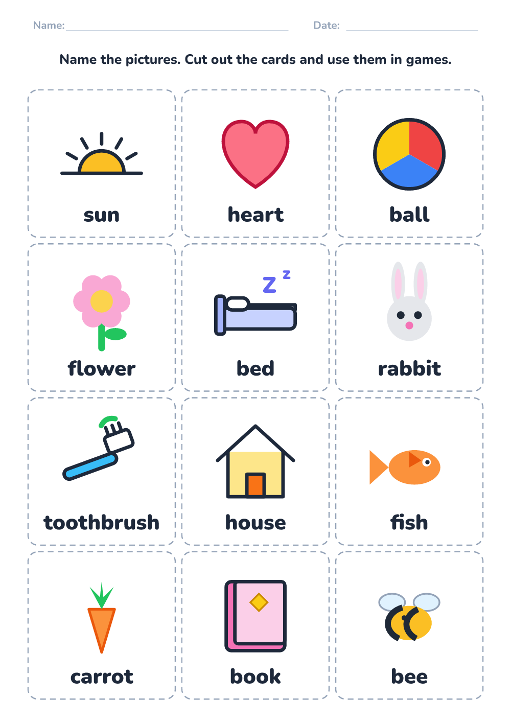 Picture naming cards (hard, printable)