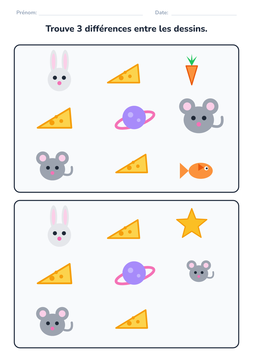 Trouve les différences (facile, à imprimer)