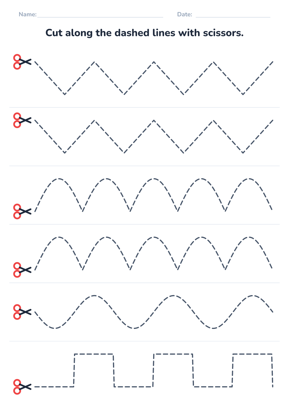 Scissor cutting practice (hard, printable)