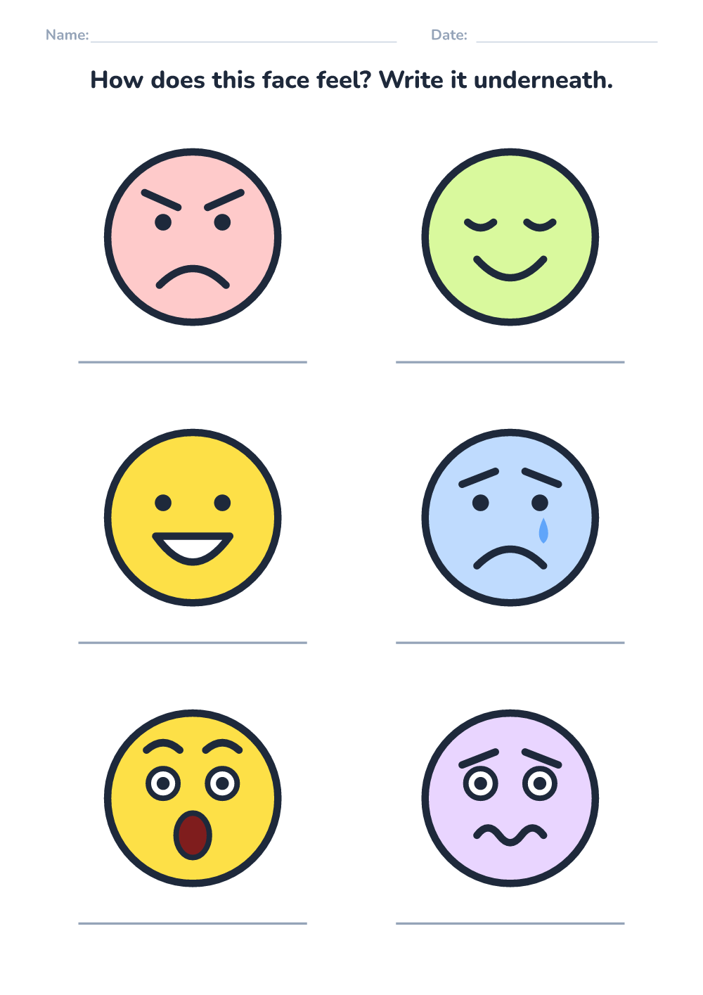 Emotions worksheet — name the feeling (medium, printable)
