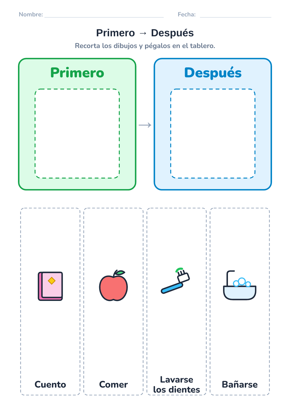 Agenda visual — primero – después (fácil, para imprimir)