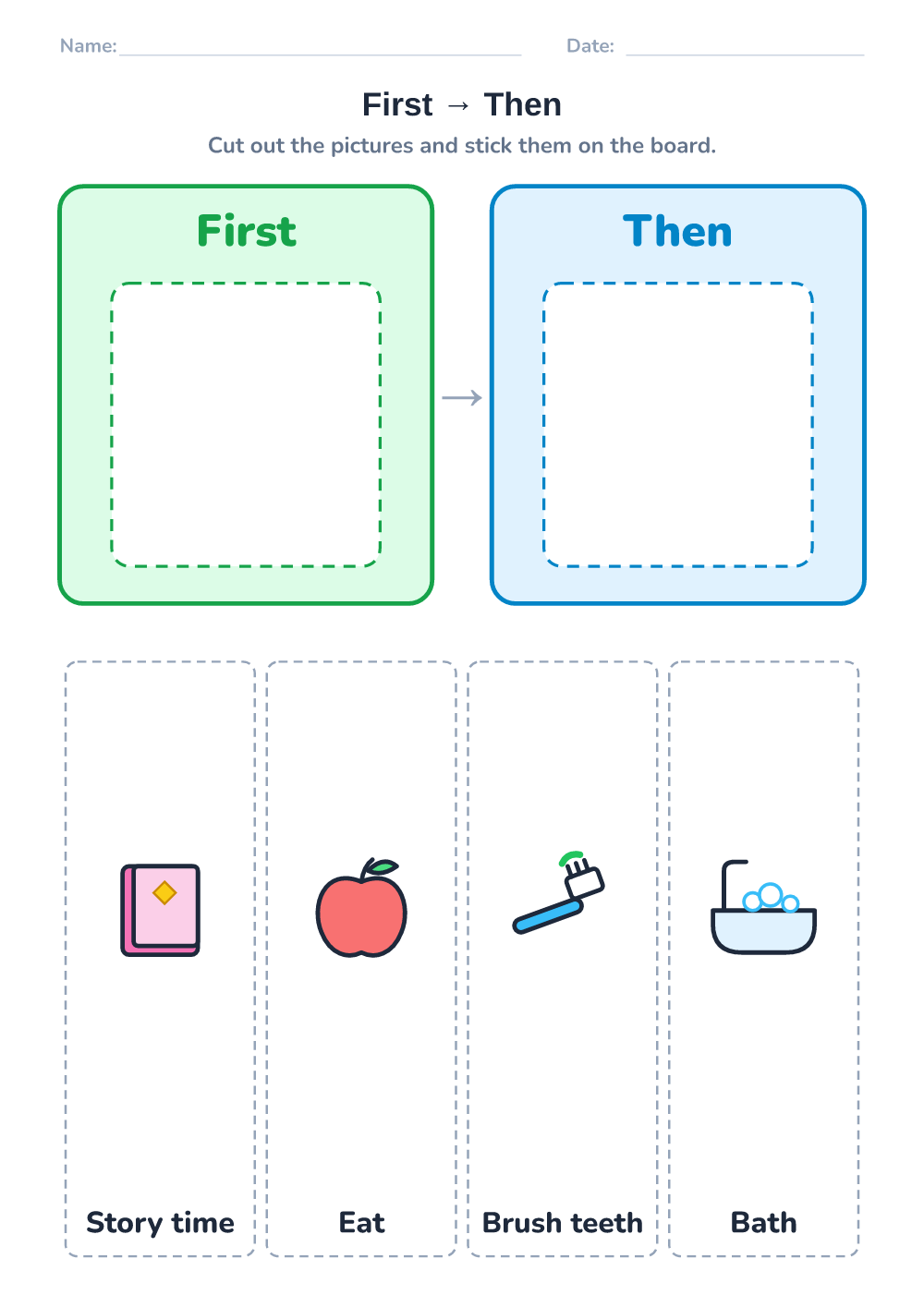 Visual schedule — first – then (easy, printable)
