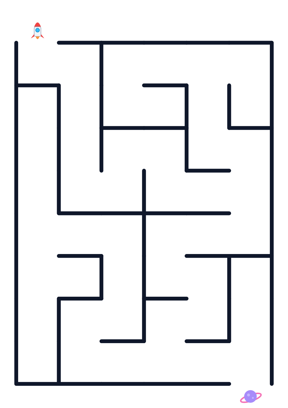Maze for kids age 3-4 — rocket and planet (printable)