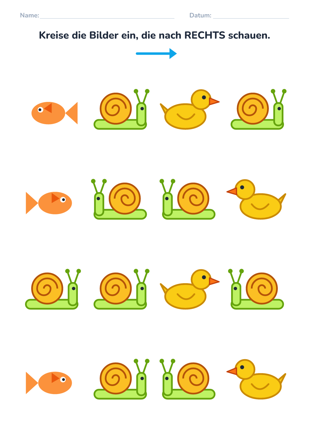 Links oder rechts? (leicht, zum Ausdrucken)