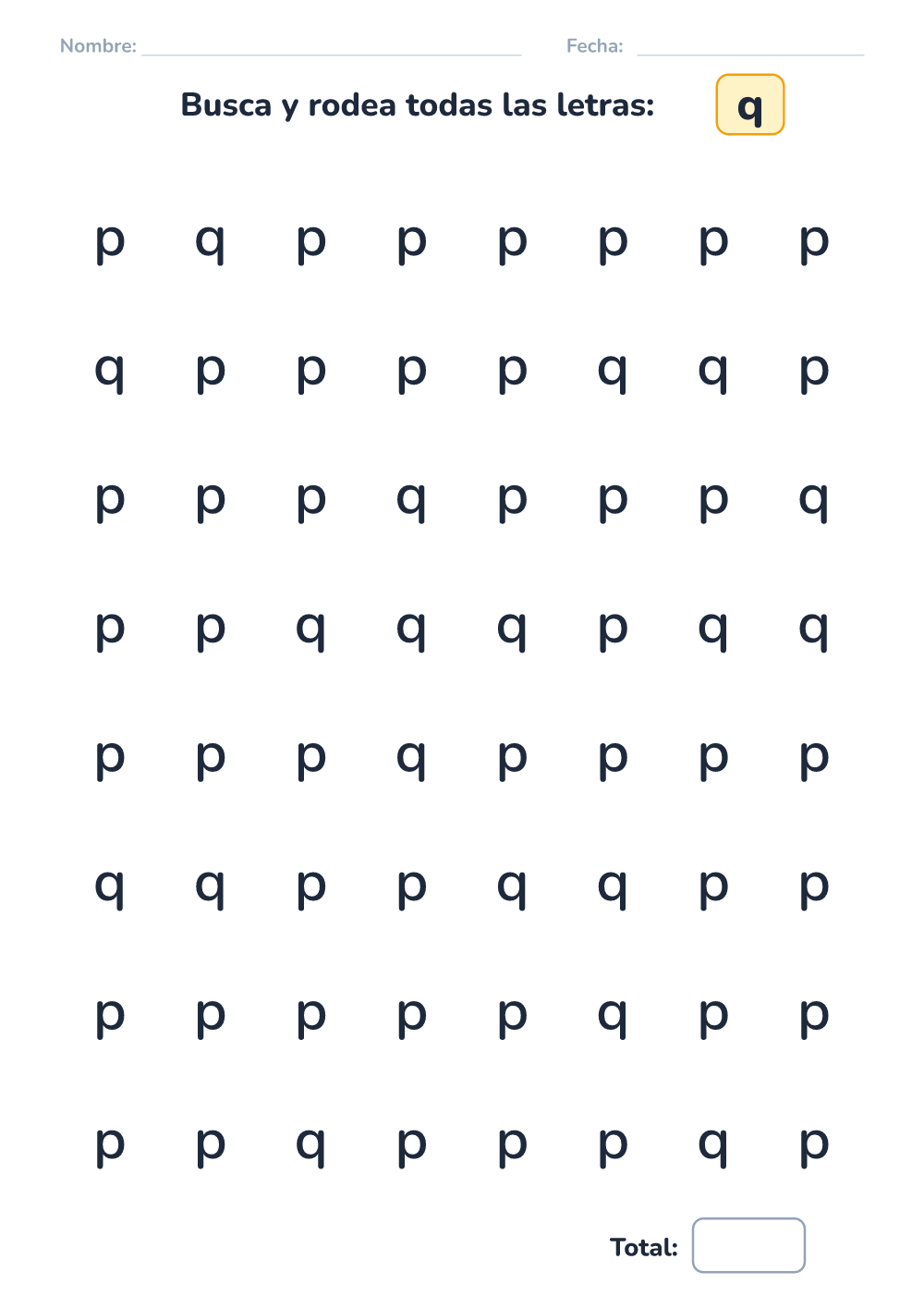 Discriminar letras q (fácil, para imprimir)
