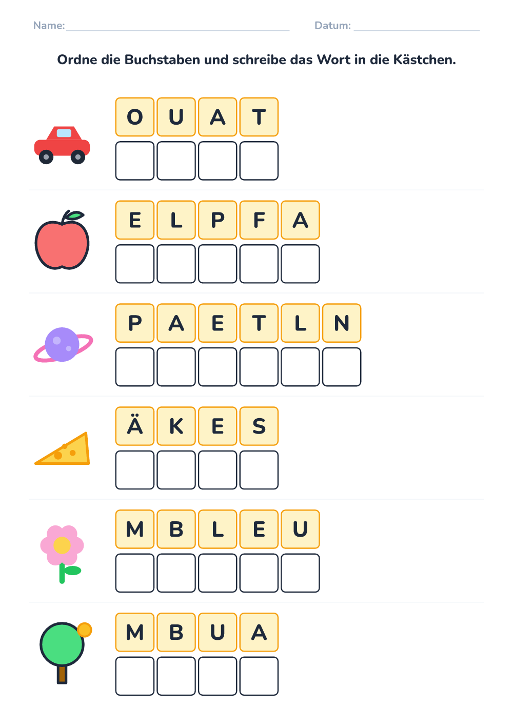 Buchstabensalat (mittel, zum Ausdrucken)