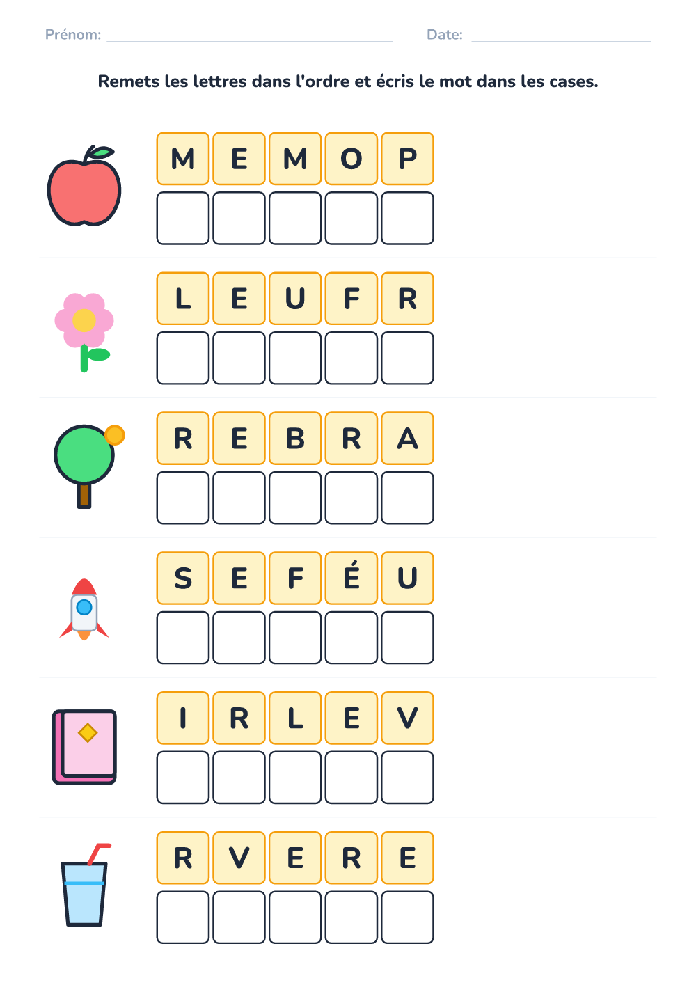 Mots mélangés (moyen, à imprimer)