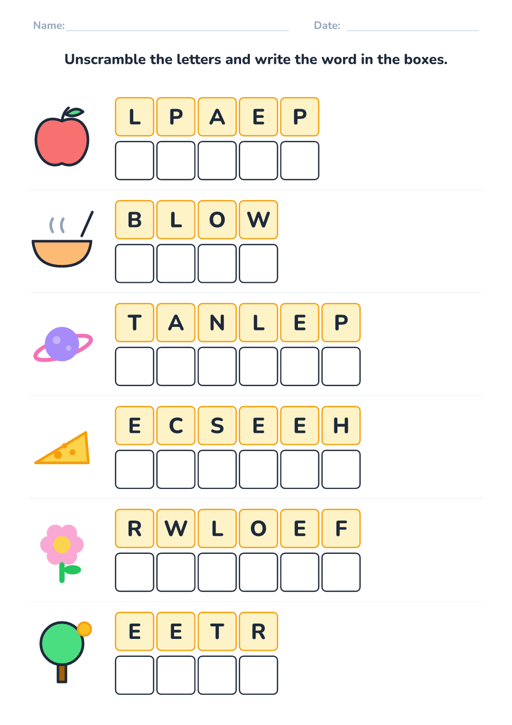 Scrambled words (medium, printable)