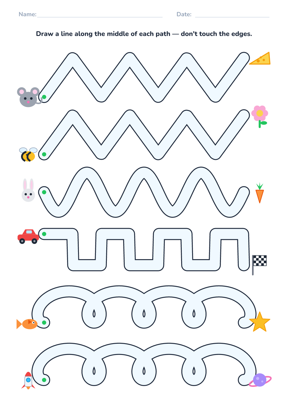 Pencil control worksheet (hard, printable)