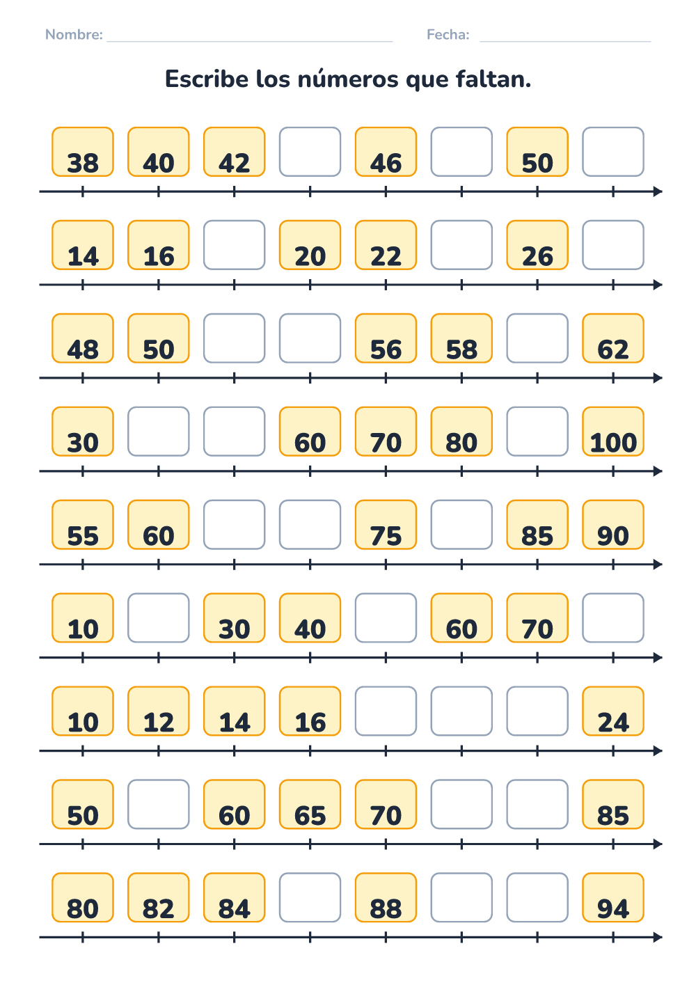 Números que faltan (difícil, para imprimir)