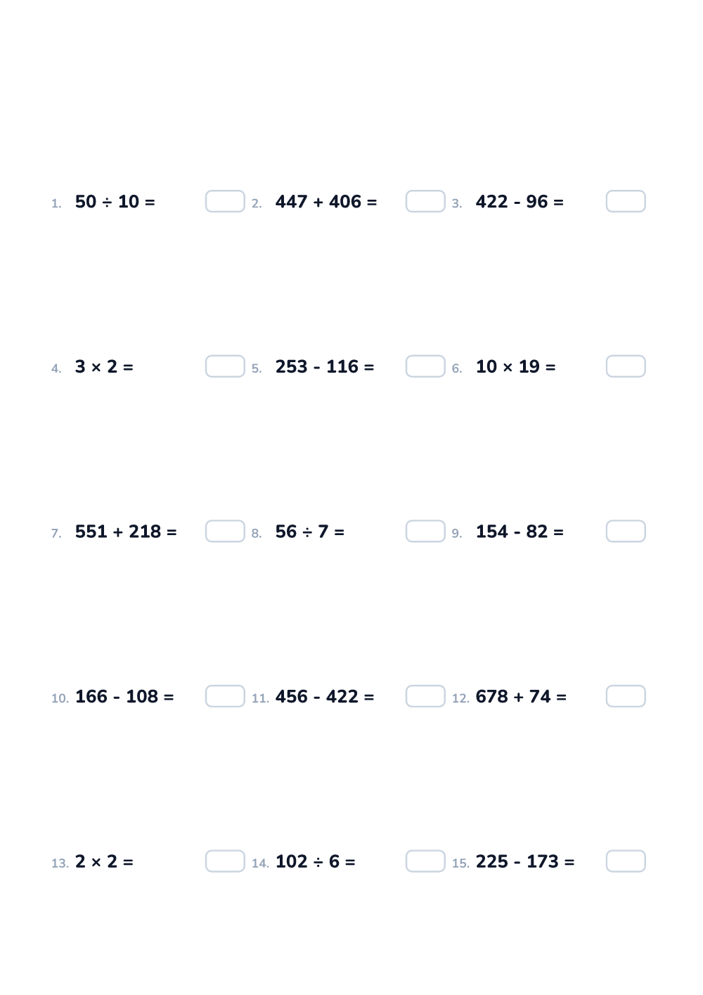 Math worksheet — Mixed operations up to 1000, expert (printable)