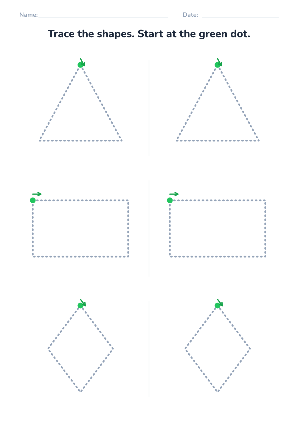 Shape tracing worksheet (easy, printable)