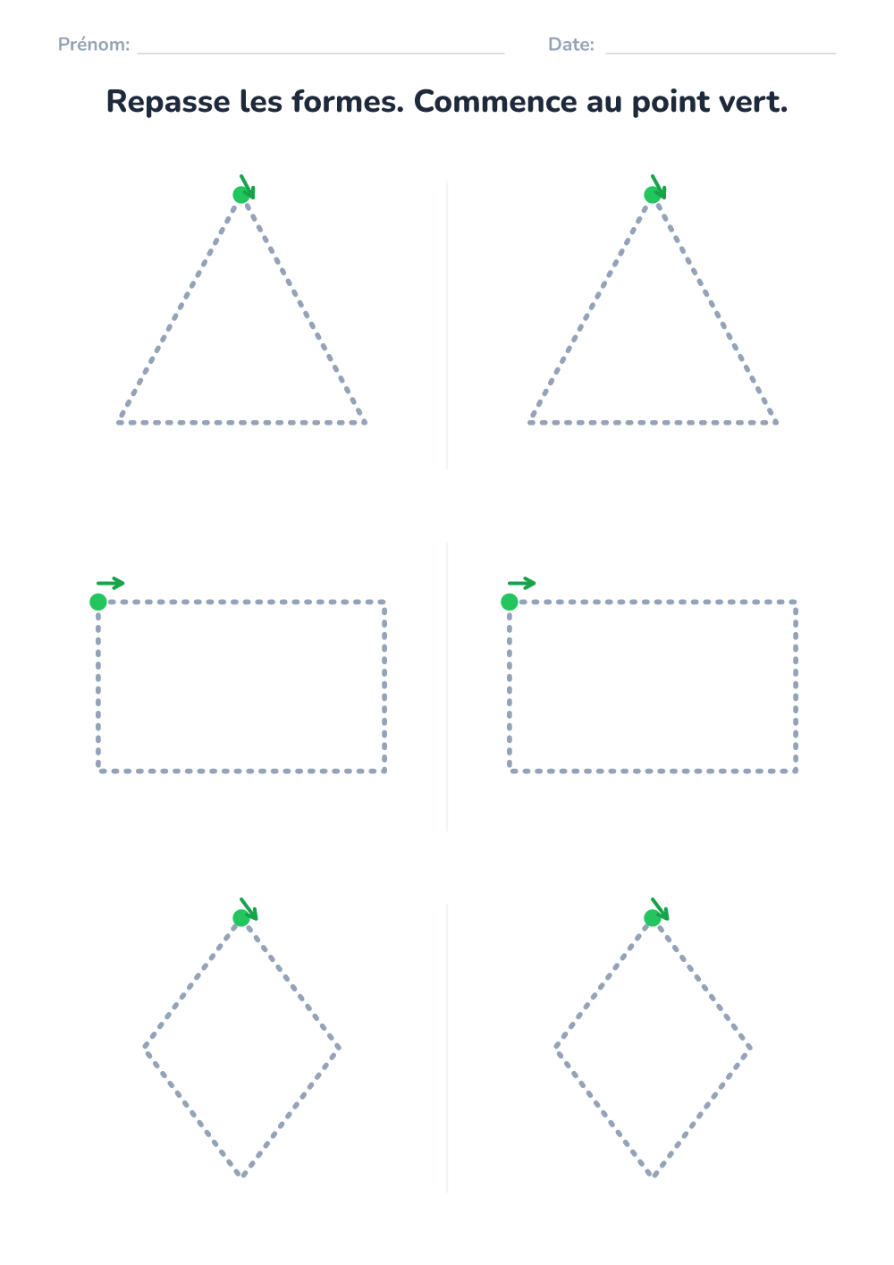 Tracer les formes (facile, à imprimer)