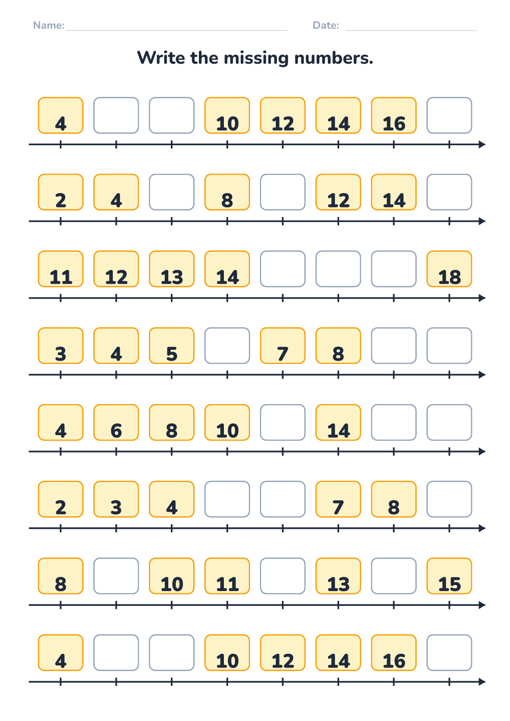 Missing numbers (medium, printable)
