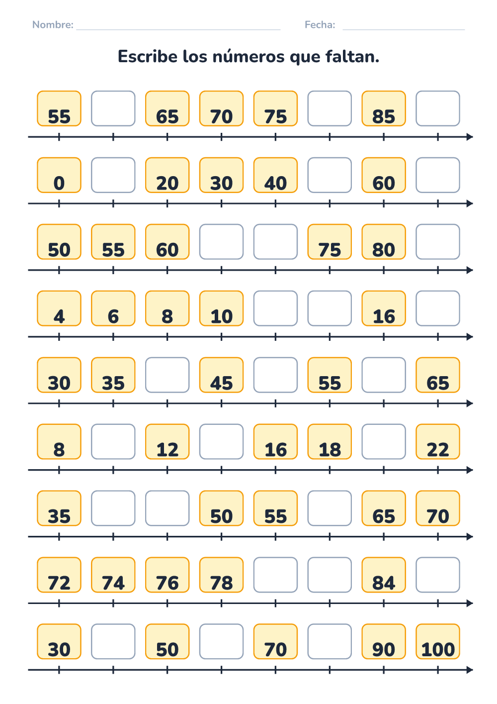 Números que faltan (difícil, para imprimir)