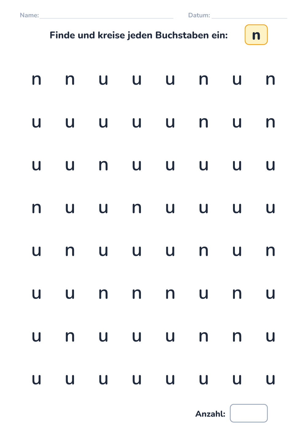 Buchstaben unterscheiden n (leicht, zum Ausdrucken)