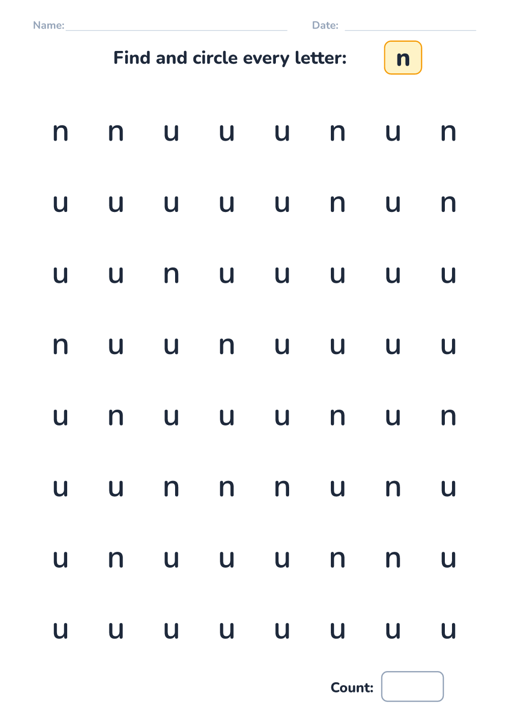 Letter discrimination n (easy, printable)