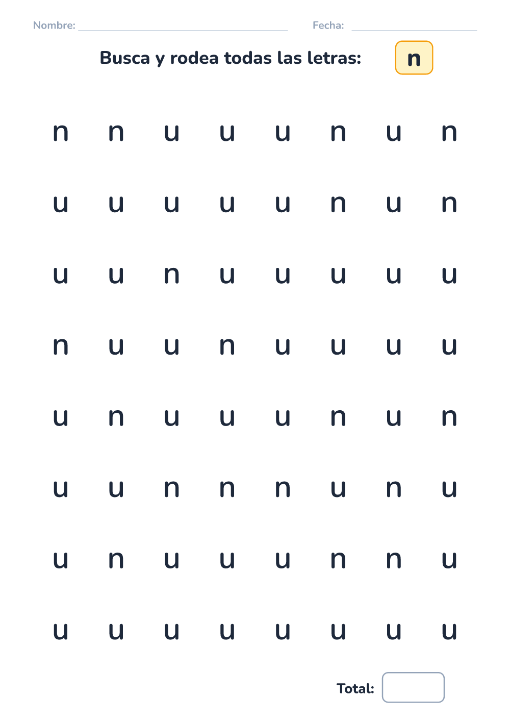 Discriminar letras n (fácil, para imprimir)