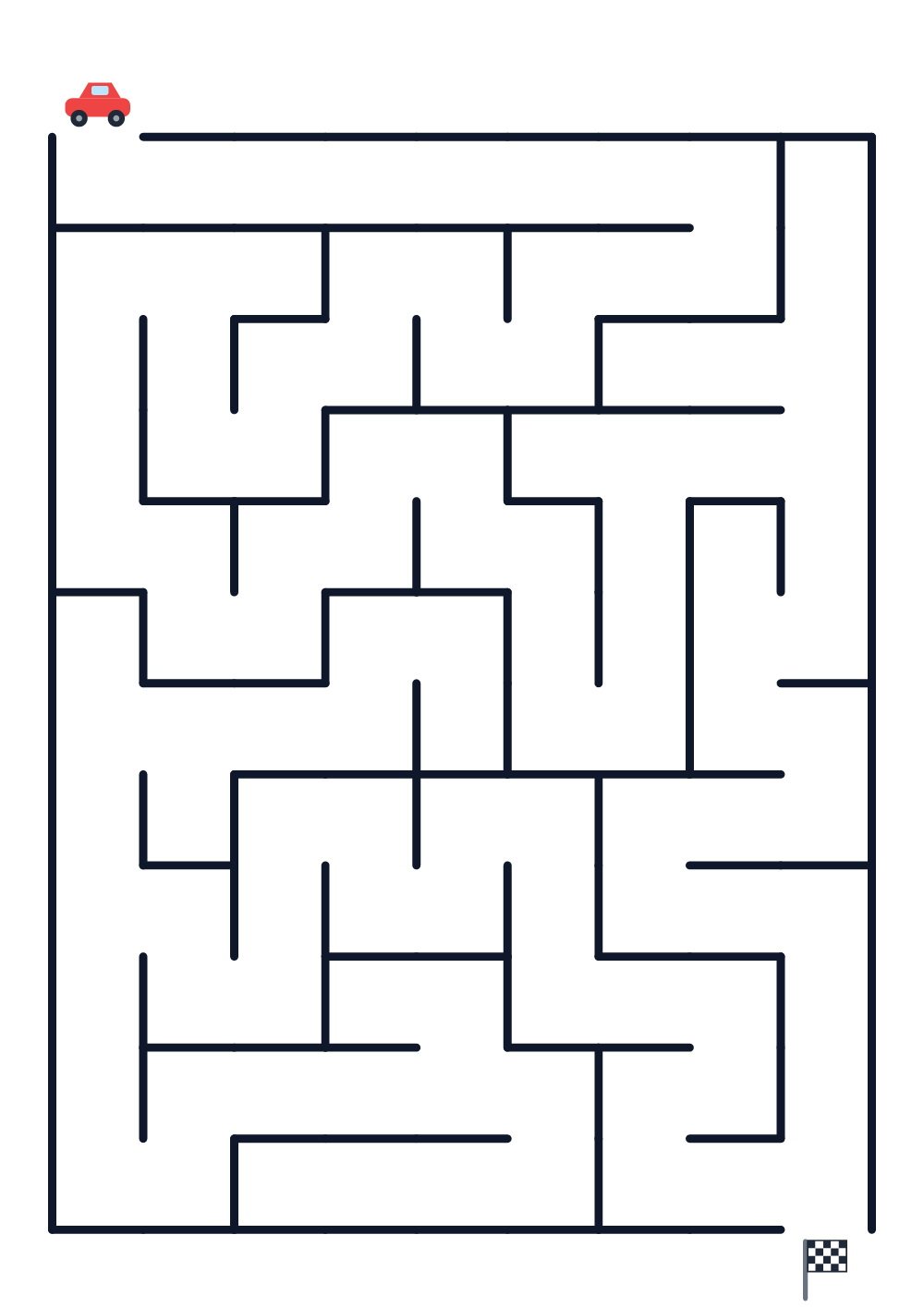 Maze for kids age 4-5 — car and finish flag (printable)