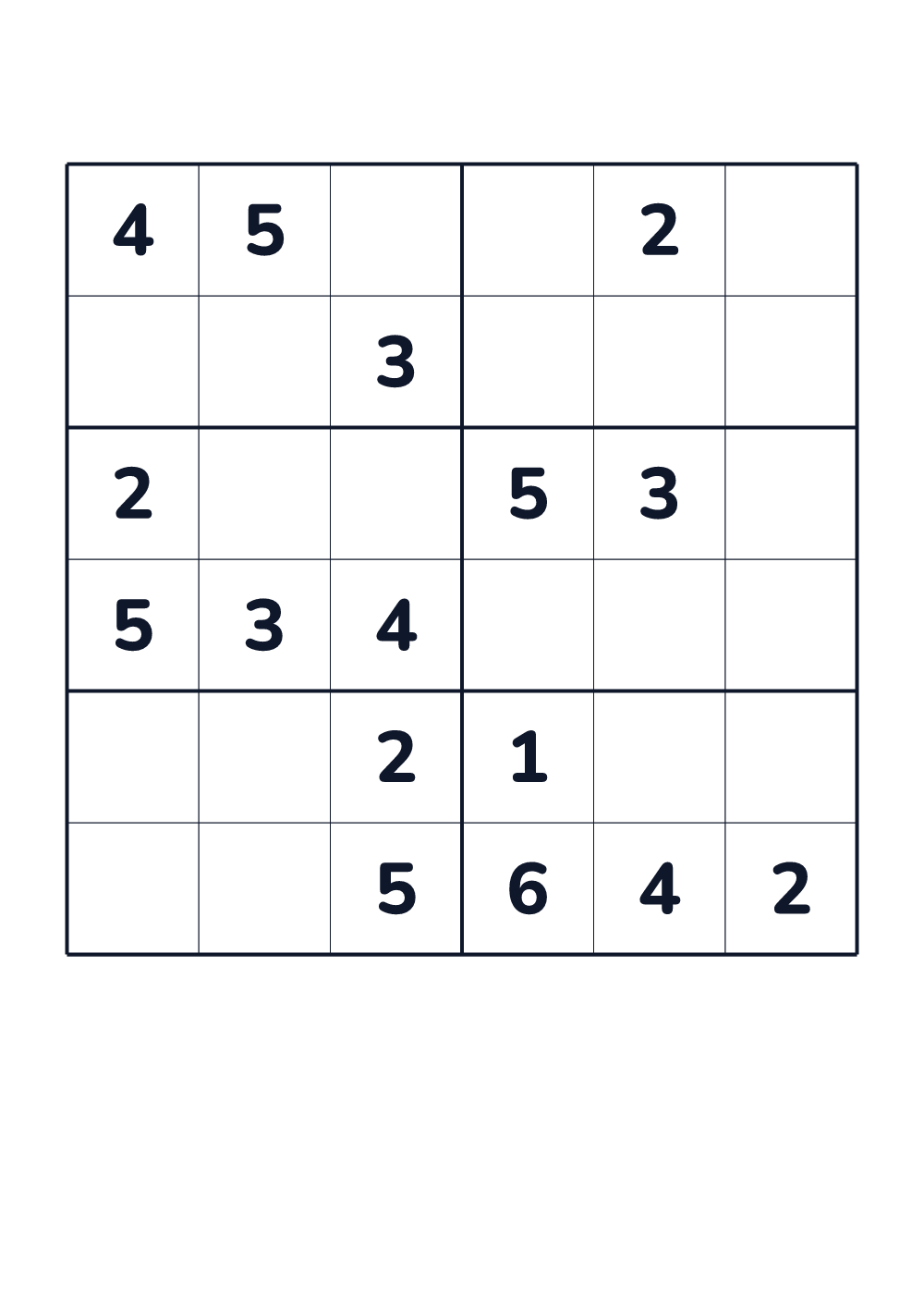Sudoku 6x6 for kids age 6-8 (printable)