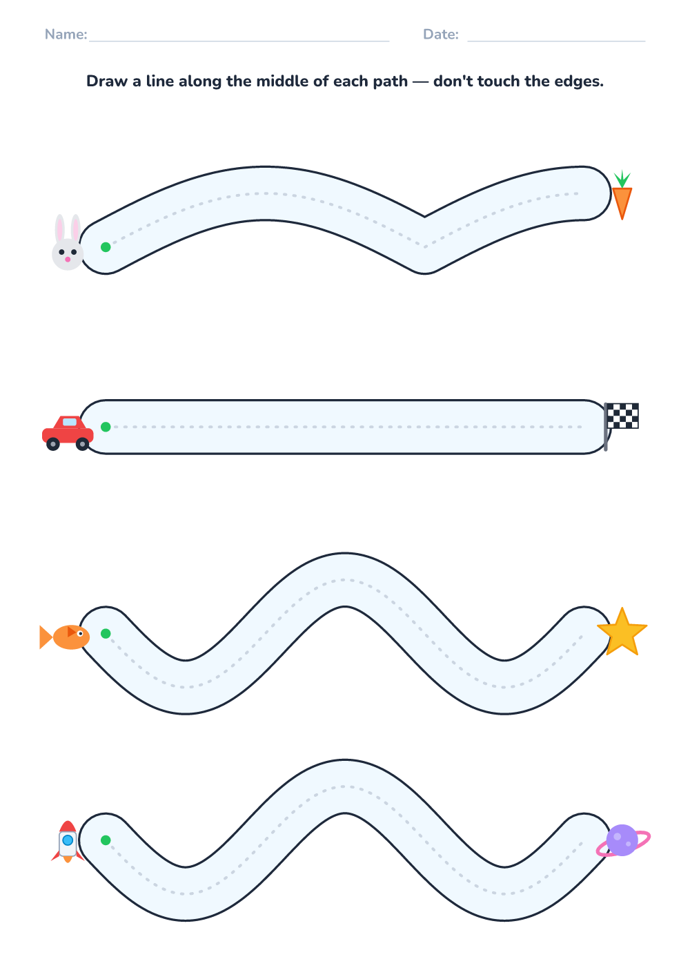 Pencil control worksheet (easy, printable)