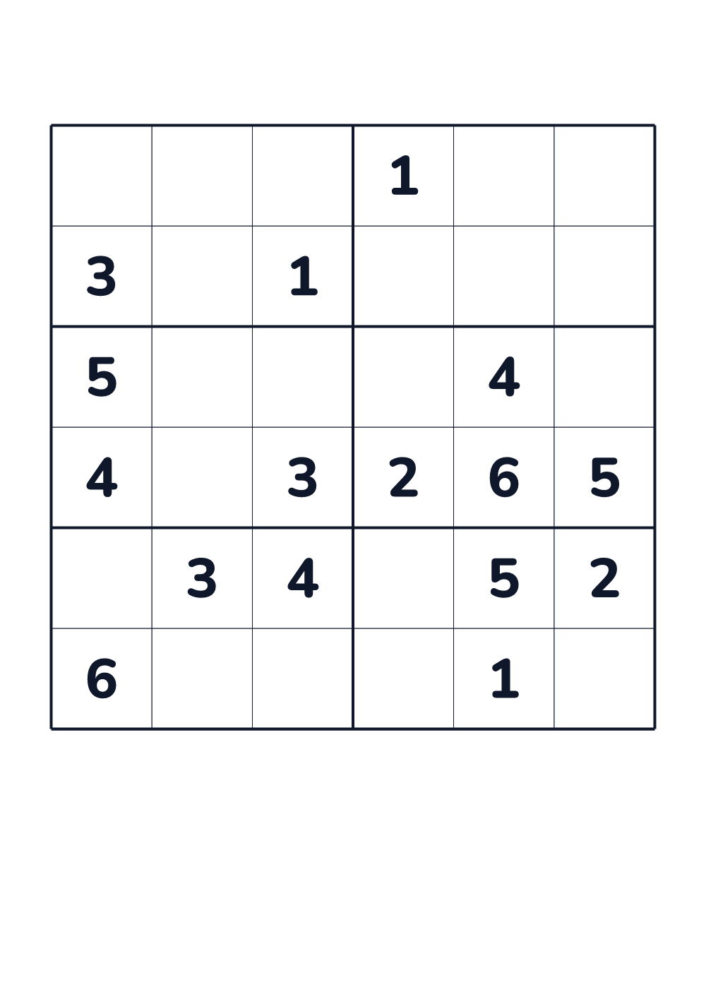 Sudoku 6x6 for kids age 6-8 (printable)