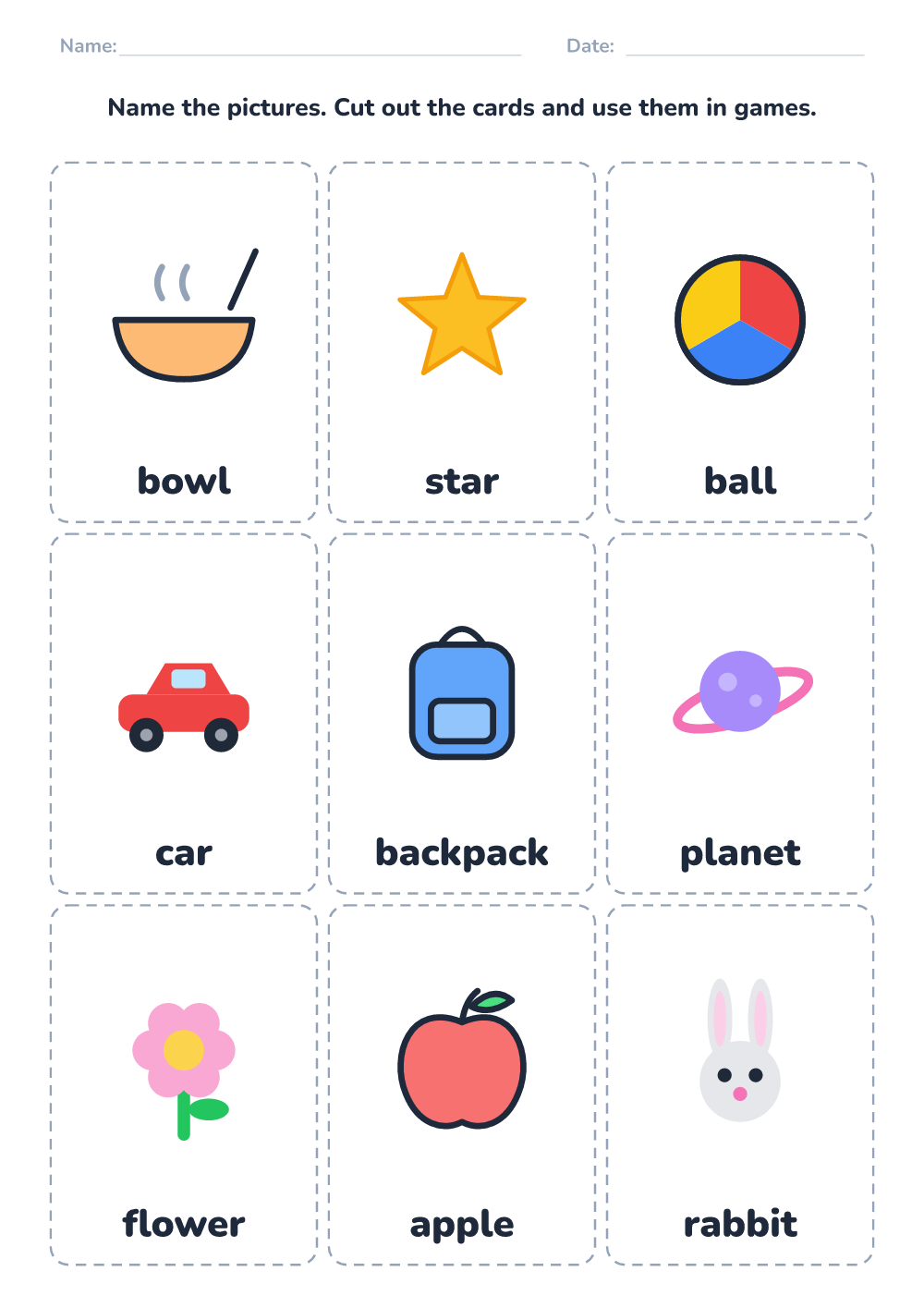 Picture naming cards (medium, printable)
