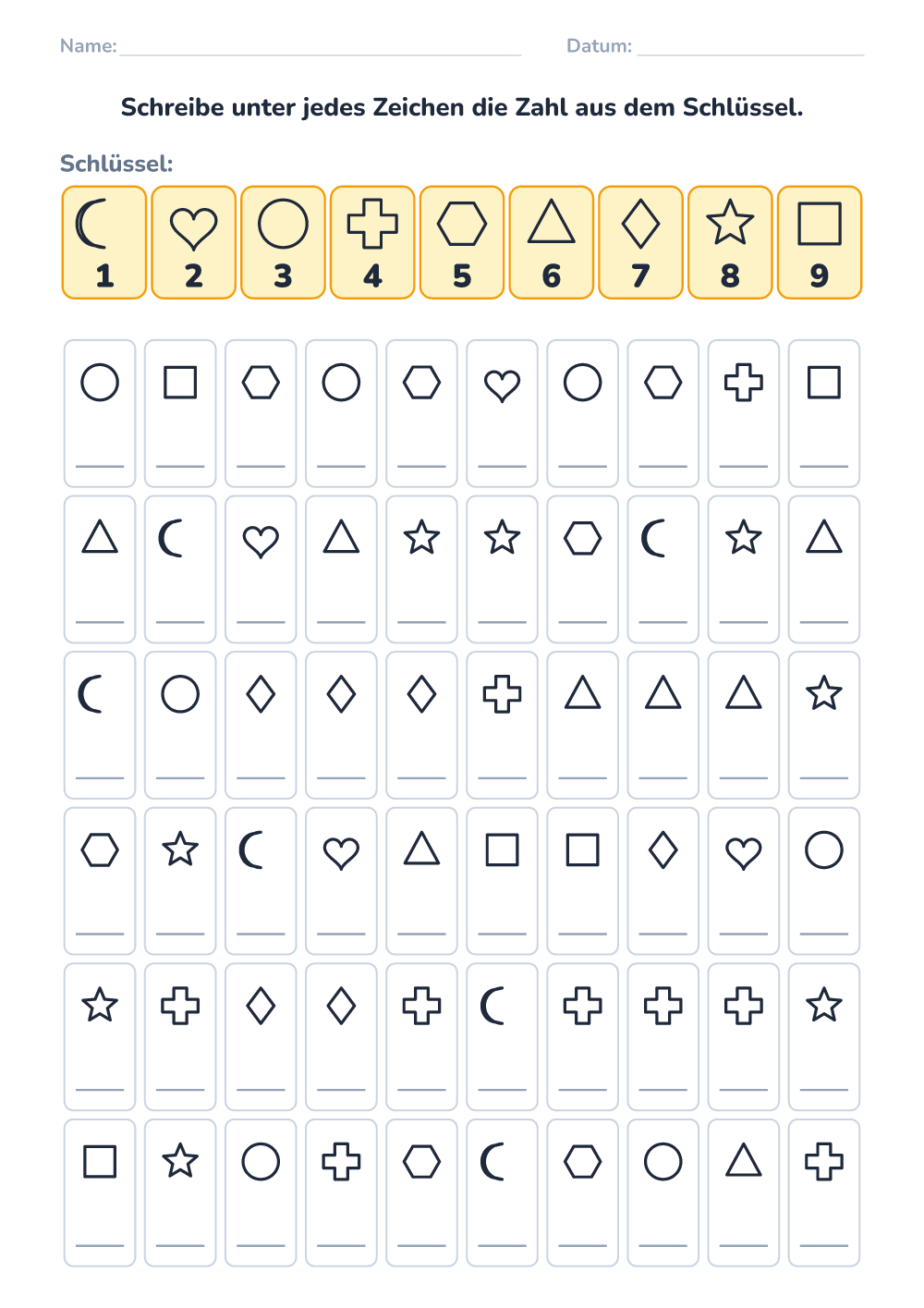 Symbol-Code (schwer, zum Ausdrucken)
