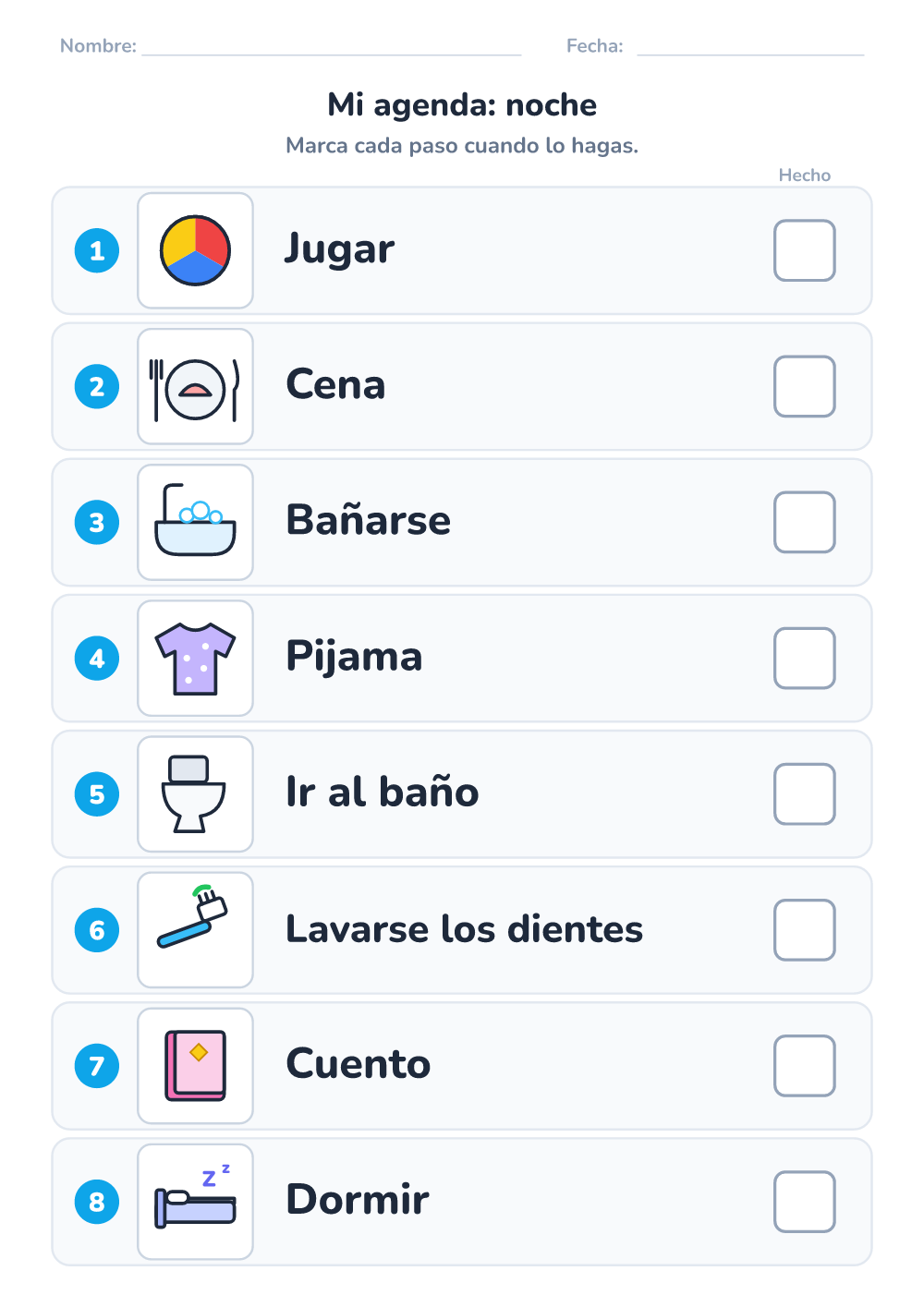 Agenda visual — noche (difícil, para imprimir)