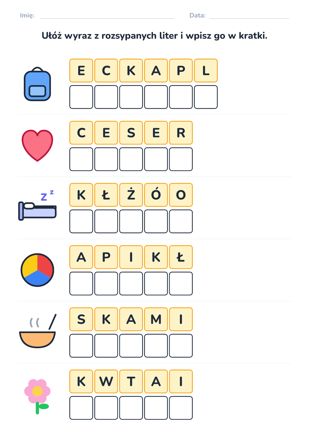 Rozsypanka literowa (średni, do druku)