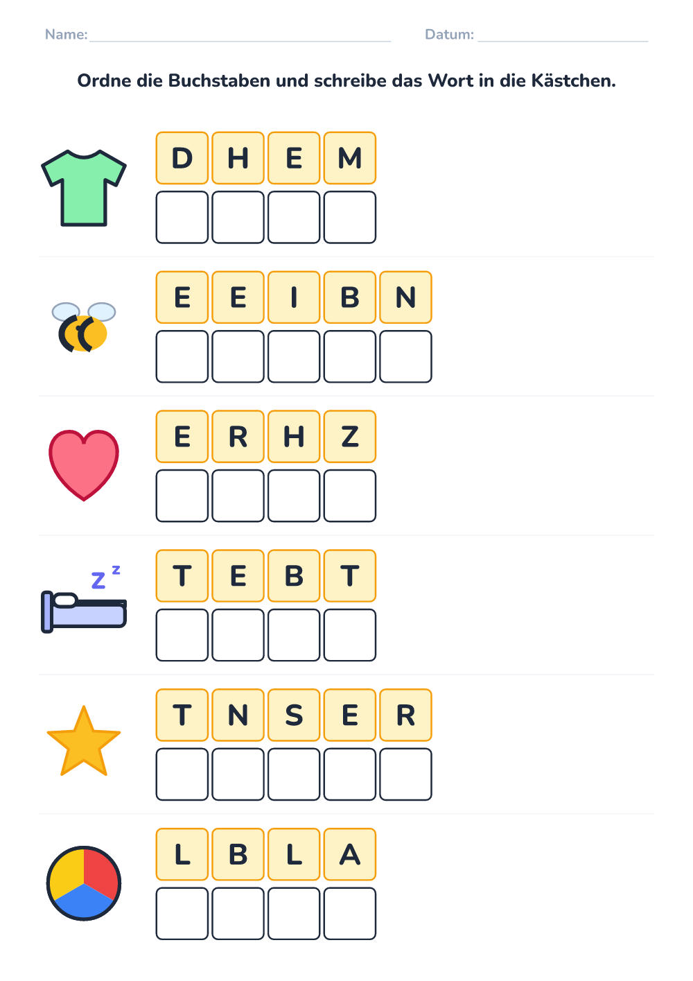 Buchstabensalat (mittel, zum Ausdrucken)