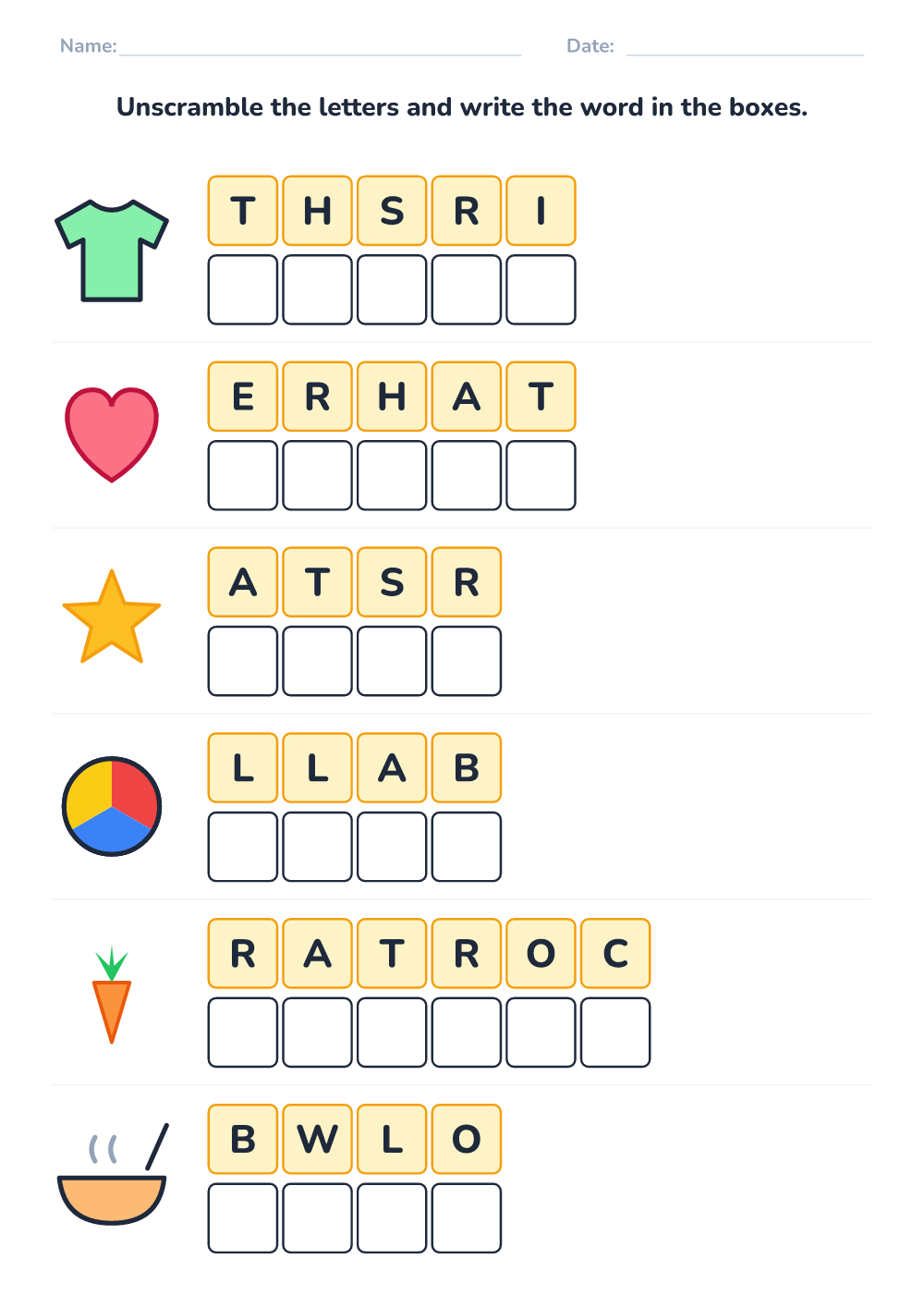 Scrambled words (medium, printable)