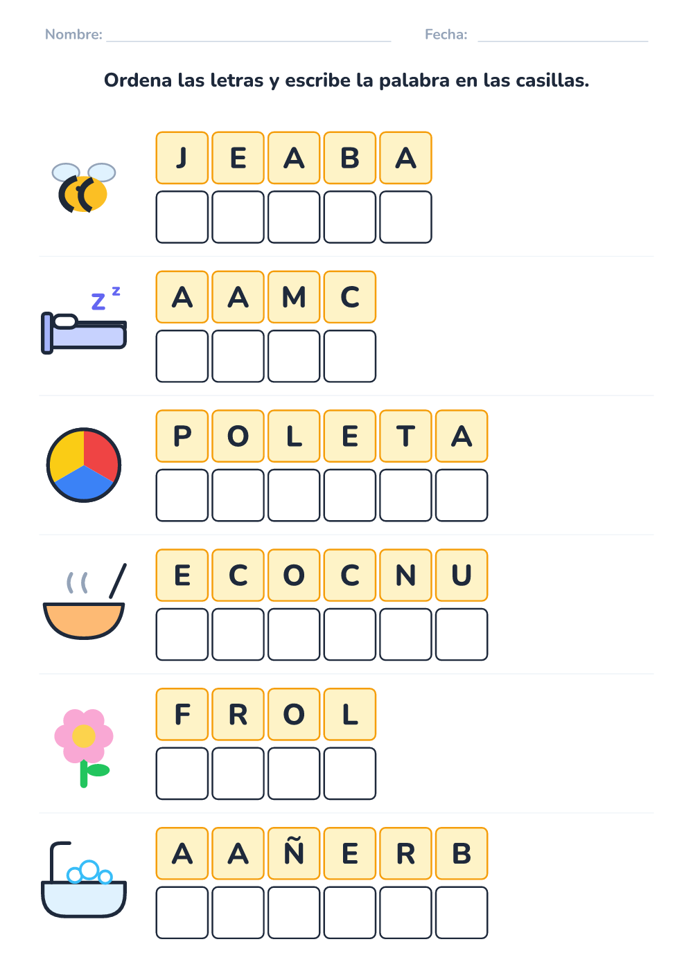 Letras desordenadas (medio, para imprimir)