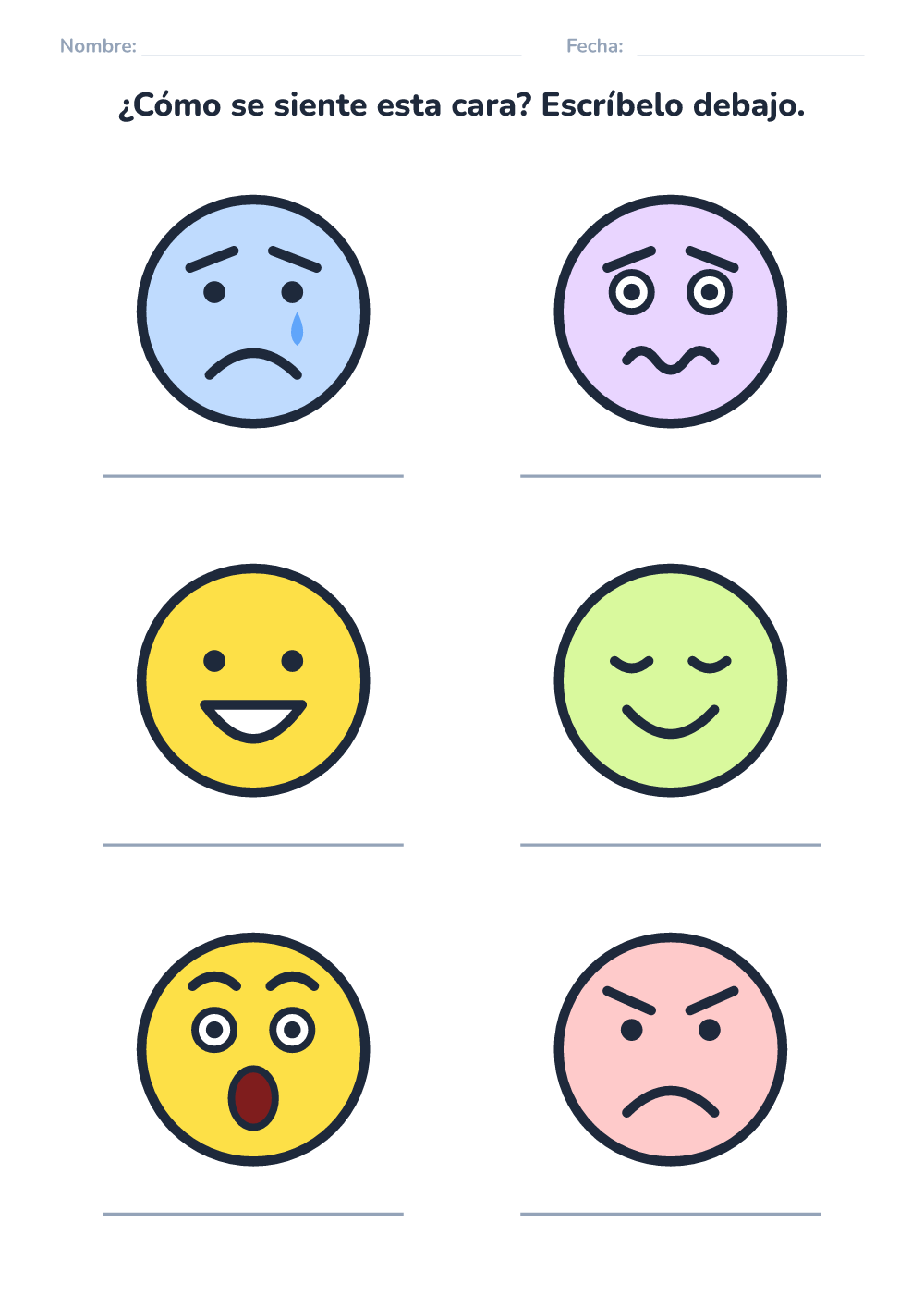 Emociones – ficha — nombra la emoción (medio, para imprimir)