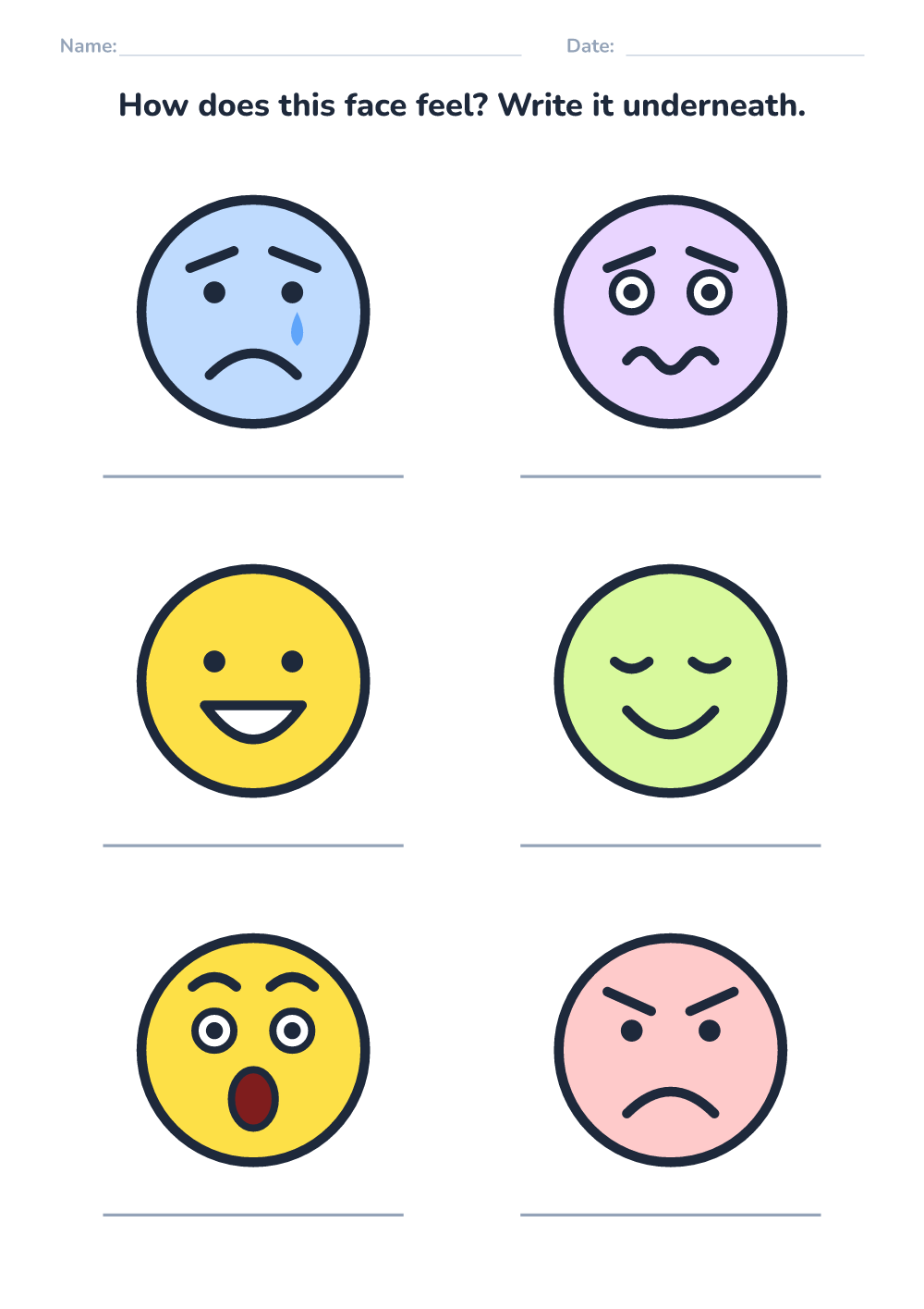 Emotions worksheet — name the feeling (medium, printable)