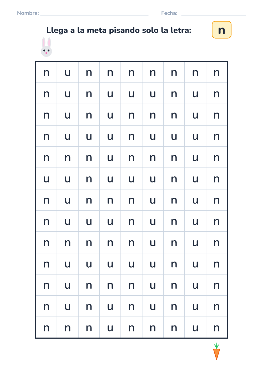 Laberinto de letras n (medio, para imprimir)