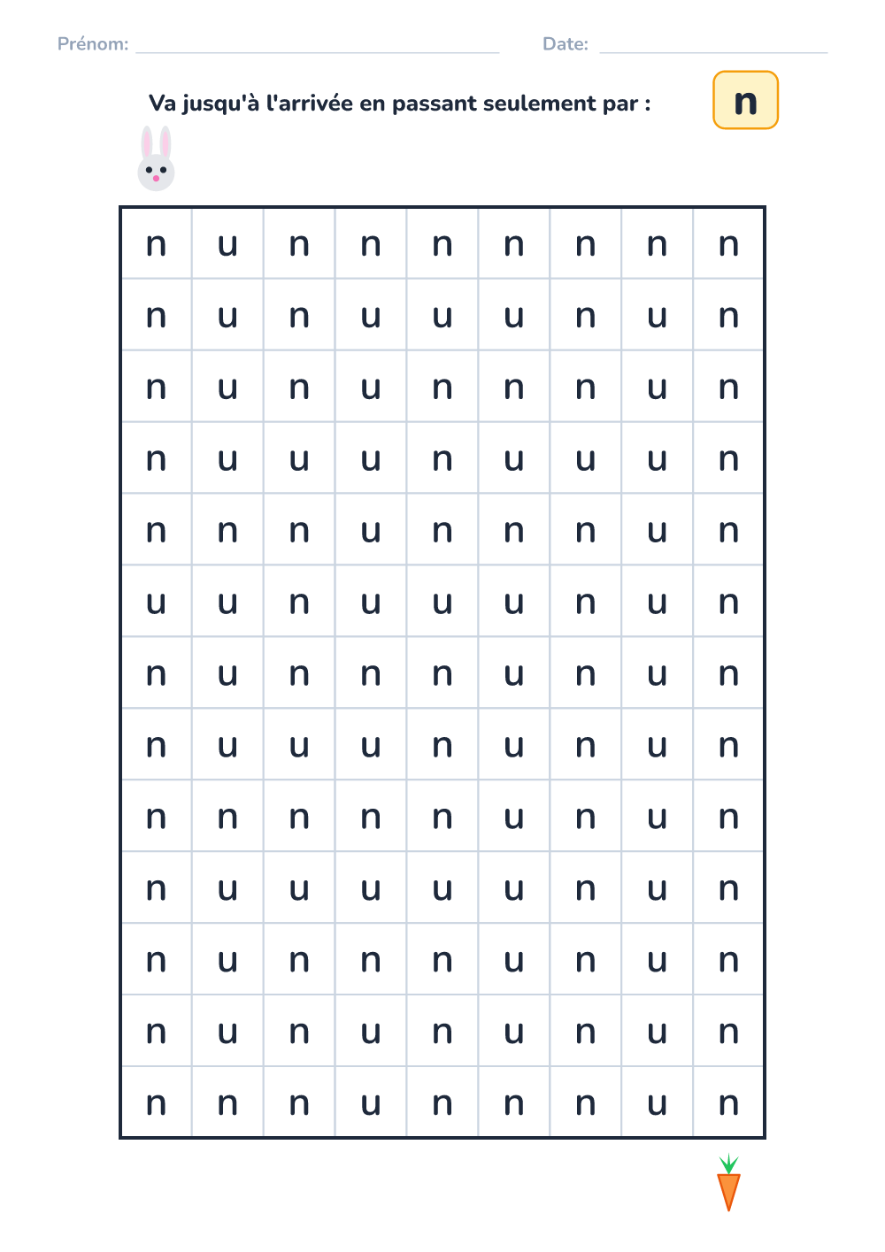 Labyrinthe de lettres n (moyen, à imprimer)