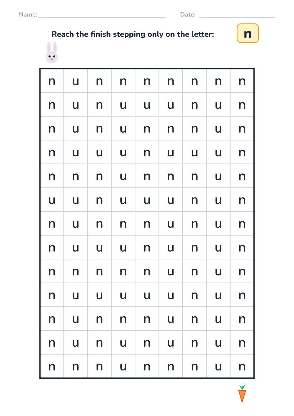 Letter maze n (medium, printable)