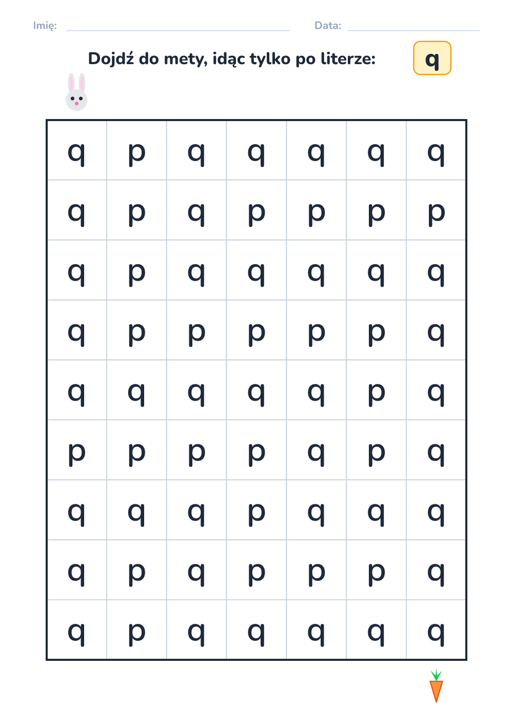 Labirynt literowy q (łatwy, do druku)