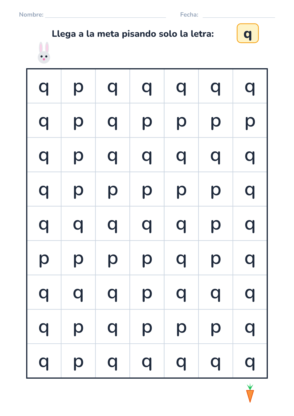 Laberinto de letras q (fácil, para imprimir)